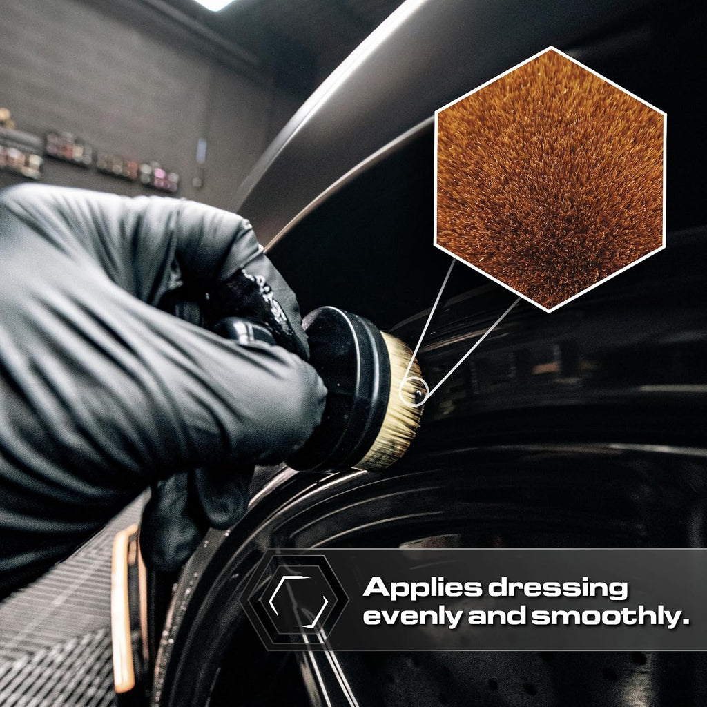 Tire Shine Applicator Brush - Soft Bristle, Mess-Free, with Stand | Soft-bristle applicator spreads tire dressing