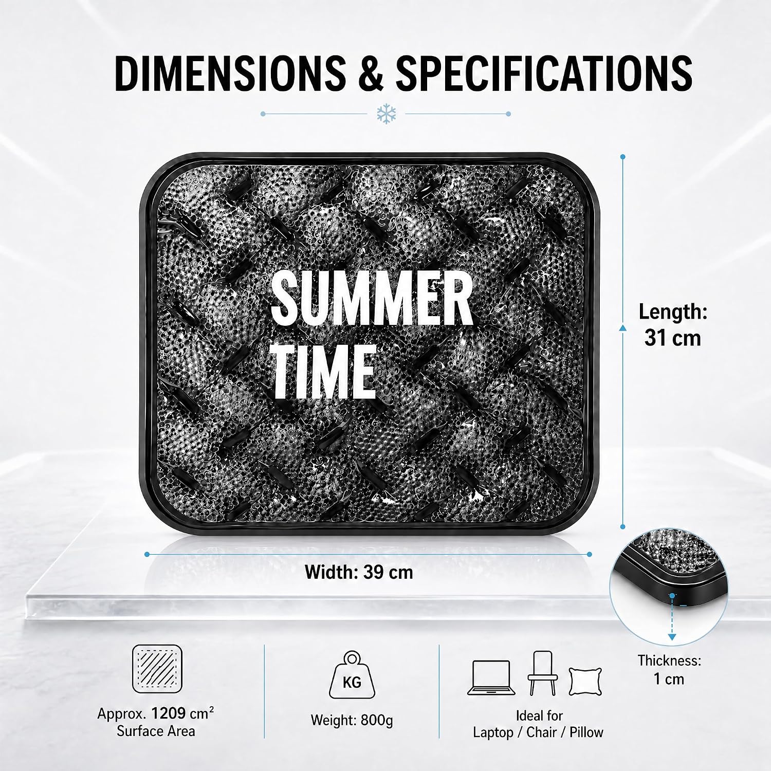 Cooling Seat Cushion & Reusable Ice Mat - No Condensation PCM Pad for Ergonomic Office Chair, Truck & Wheelchair, Black