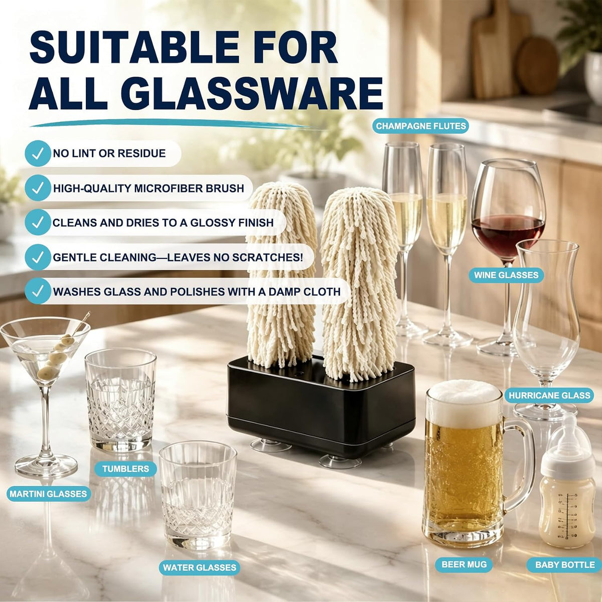 Electric Glassware Polisher,Rotate 2‑Head Wine Glass Polisher