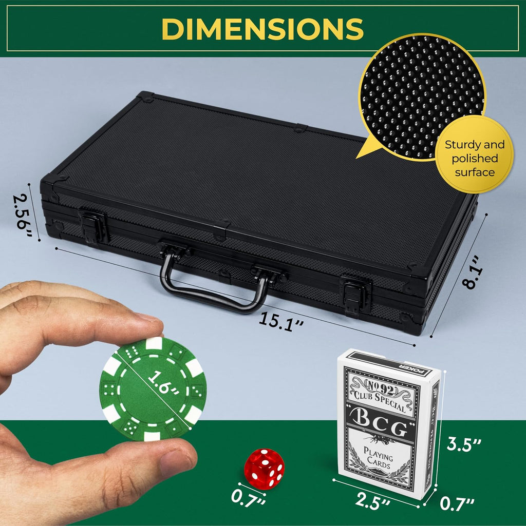Poker Set with 300 Professional Weight Poker Chips for Texas Holdem – Poker Chip Set with Aluminum Carrying Case