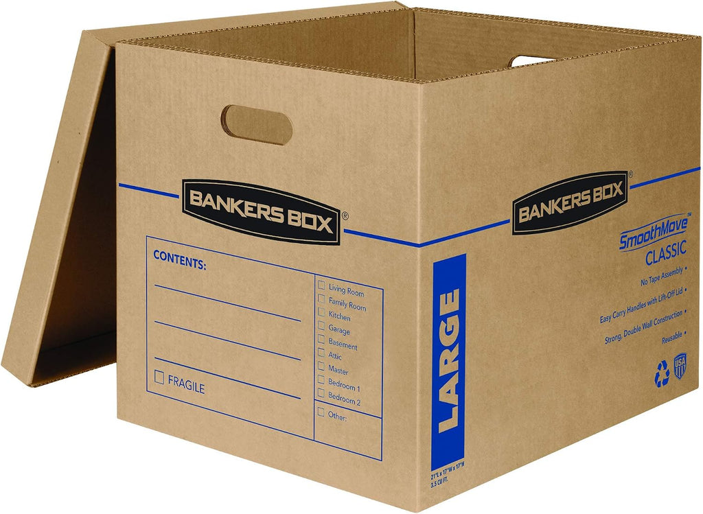 5-Pack Large Classic Moving Boxes with Reinforced Handles