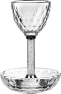 Crystal Kiddush Cup Set - Premium Kiddush Wine Cup and Saucer for Shabbat, Havdalah, Passover - Judaica Shabbos and