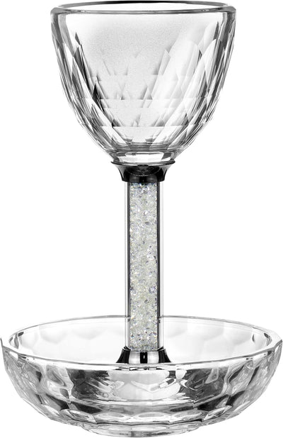 Crystal Kiddush Cup Set - Premium Kiddush Wine Cup and Saucer for Shabbat, Havdalah, Passover - Judaica Shabbos and