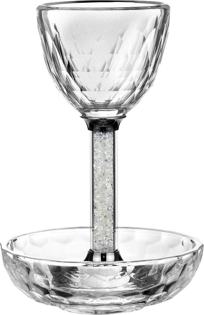 Crystal Kiddush Cup Set - Premium Kiddush Wine Cup and Saucer for Shabbat, Havdalah, Passover - Judaica Shabbos and