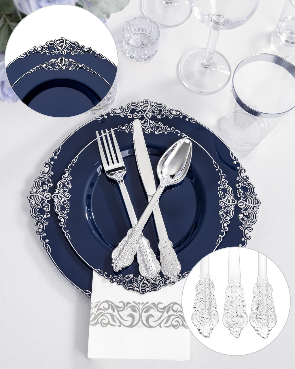 350 Pcs Blue Silver Plates for Graduation