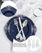 350 Pcs Blue Silver Plates for Graduation