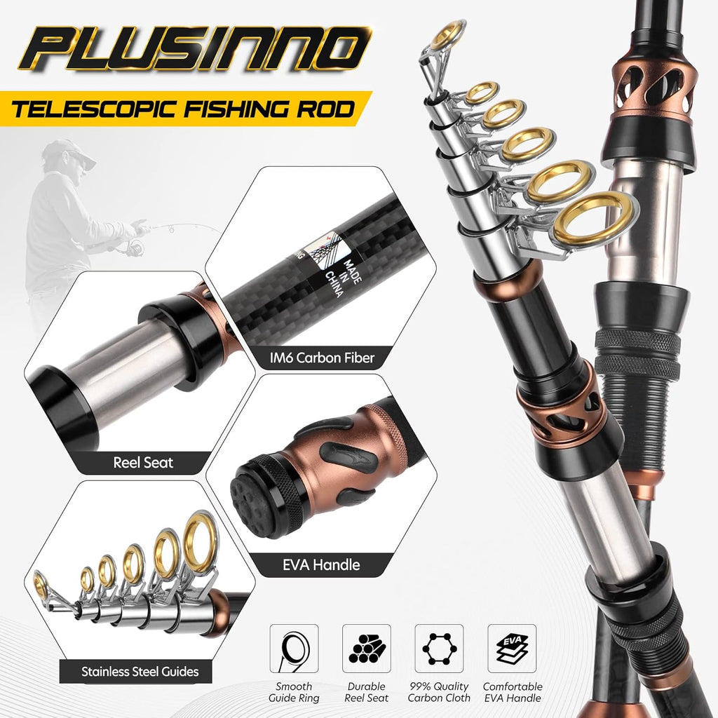 Fishing Rod and Reel Combos - Carbon Fiber Telescopic Fishing Pole - Spinning Reel 12 +1 Shielded Bearings Stainless