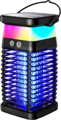 Solar Bug Zapper Outdoor/Indoor, 4000V Electric Mosquito Zapper with Flickering Flame & RGB Atmosphere Light