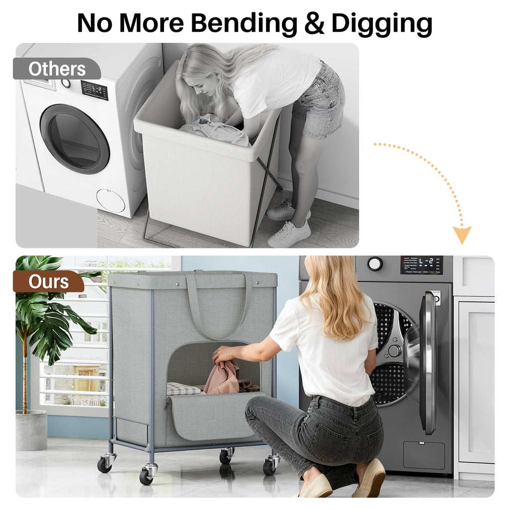 170L Large Laundry Basket with Wheels, Rolling Laundry Hamper Easy Access Clothing Minimizes Bending, Laundry Cart