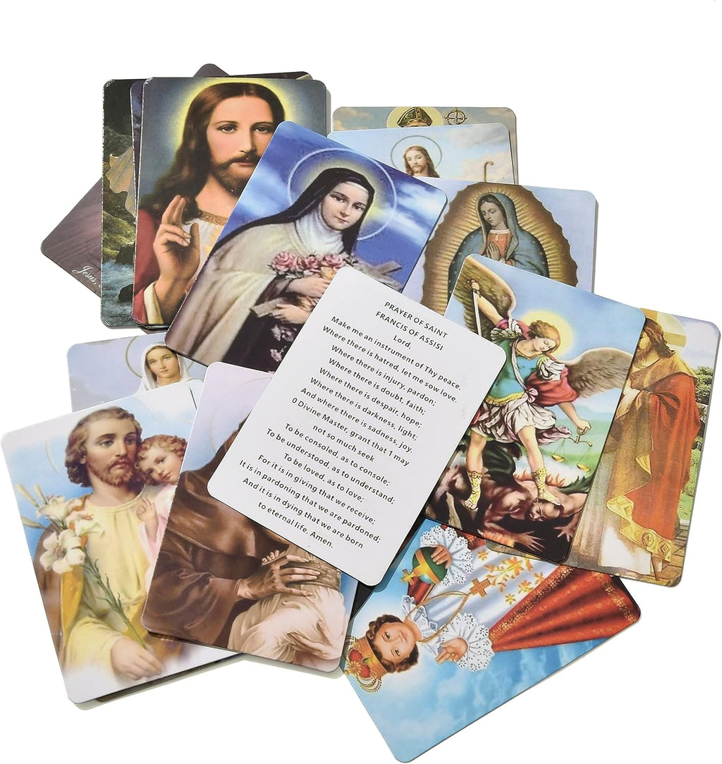 Rosary Beads Catholic Necklace Holy Soil Medal Cross Crucifix with Metal Box and 18pcs Prayer Cards