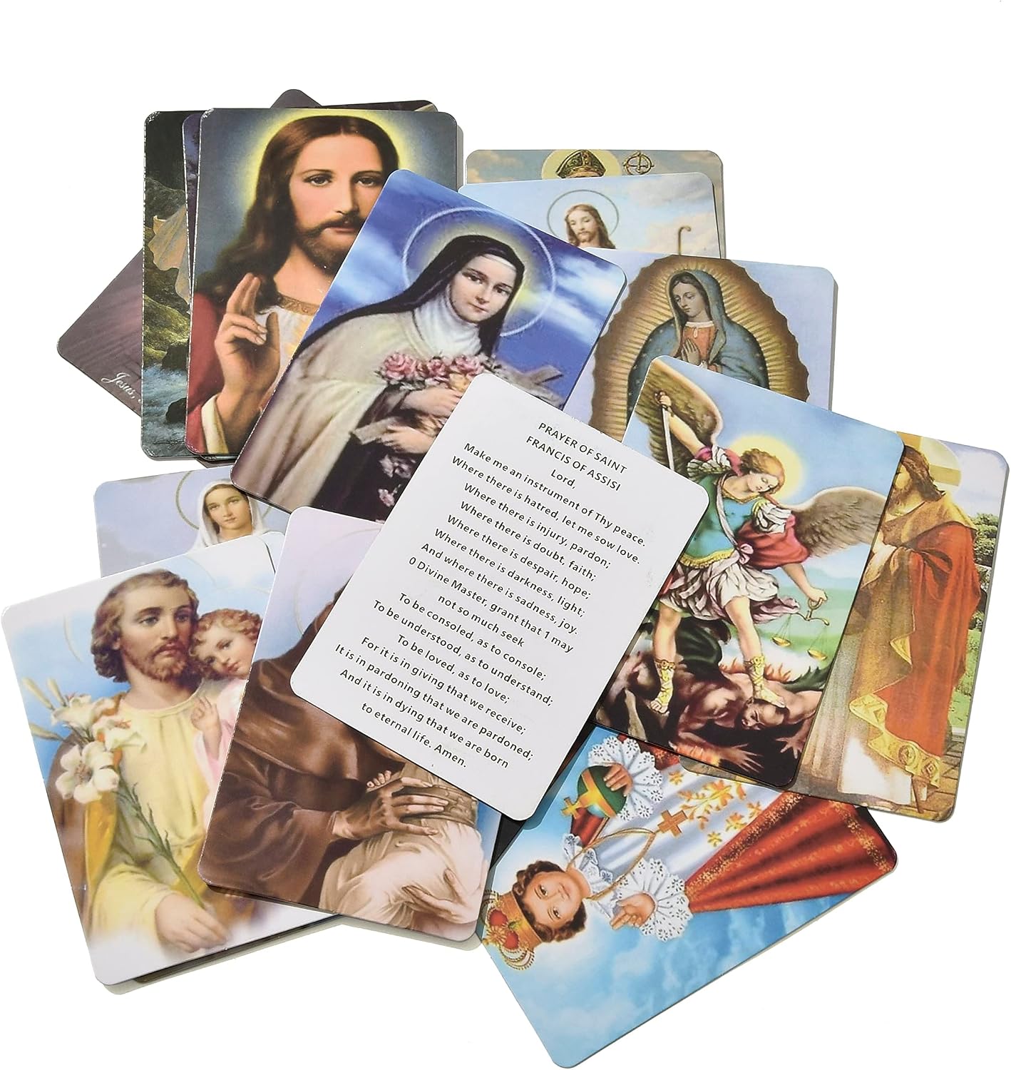 Rosary Beads Catholic Necklace Holy Soil Medal Cross Crucifix with Metal Box and 18pcs Prayer Cards
