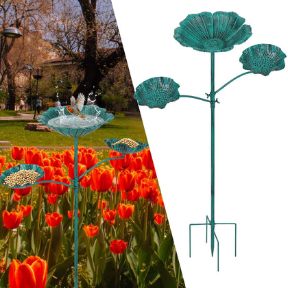 3-in-1 Bird Baths for Outdoors, Outside Flower Bird Bath, Green