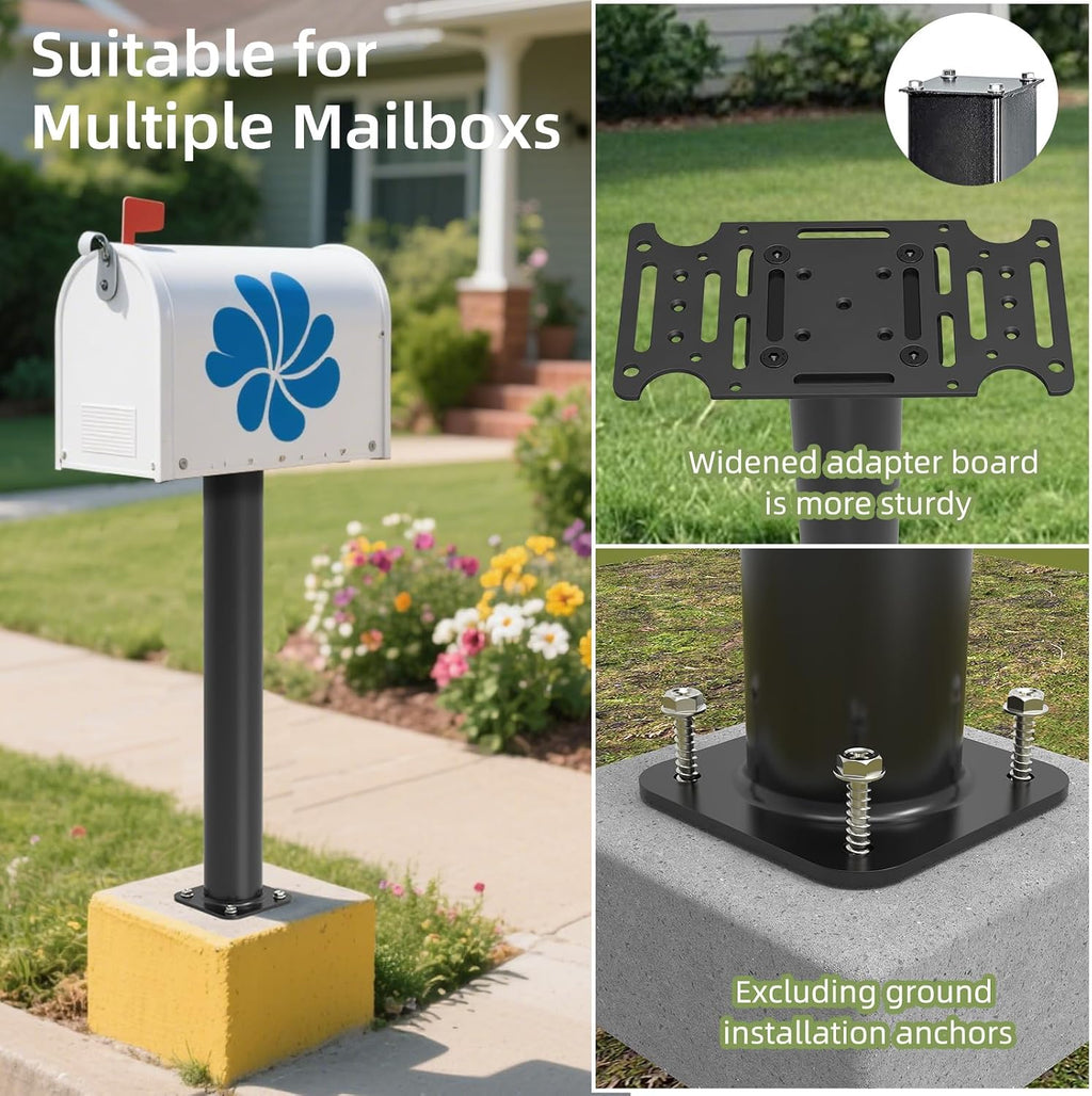 27" Mailbox Post with Mounting Bracket Installed On Concrete Floor, Compatible with Mail Boss, Architectural