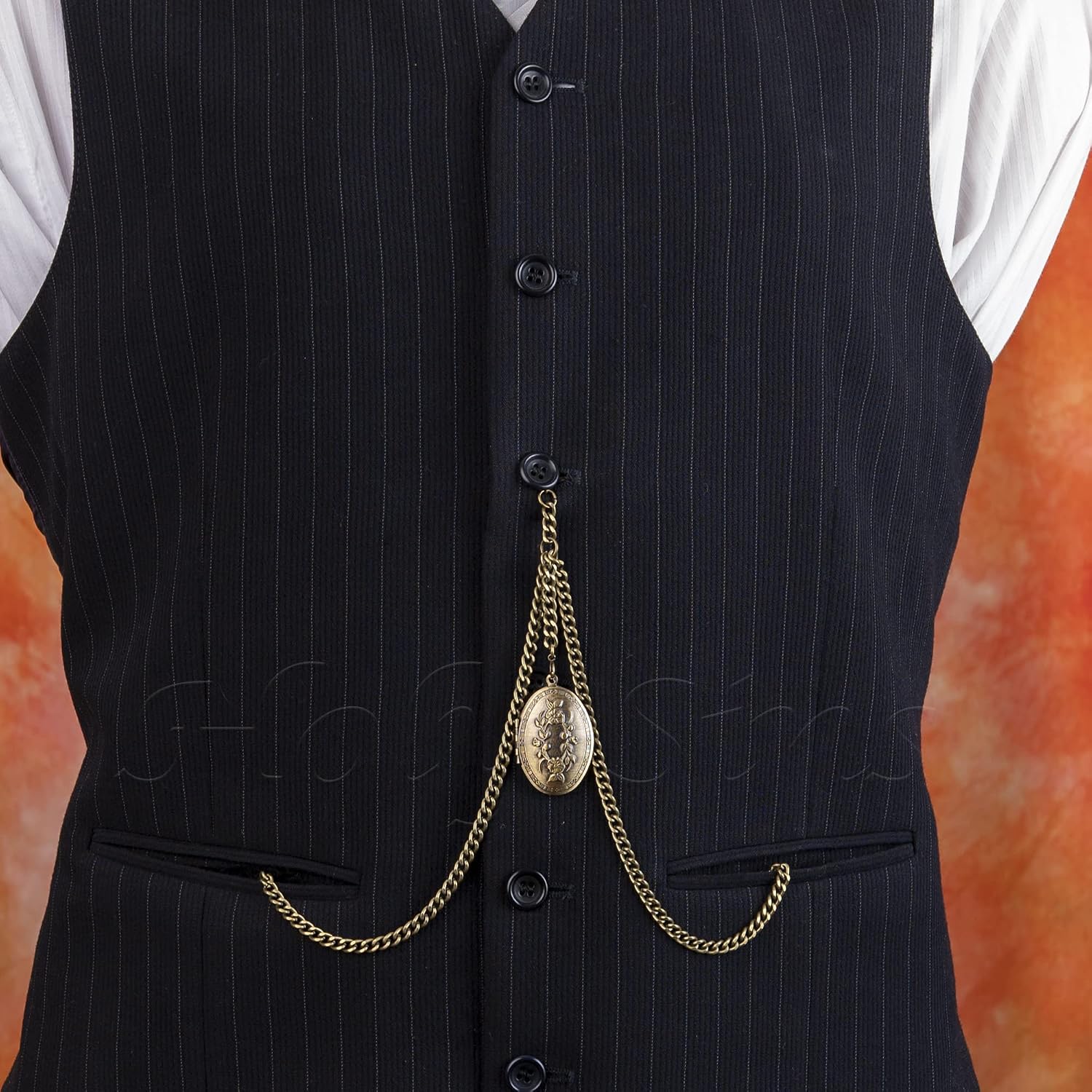 Vintage-Inspired 14" Bronze Pocket Watch Chain with Photo Locket Pendant | Elegant Double Albert T-Bar Design | Men's