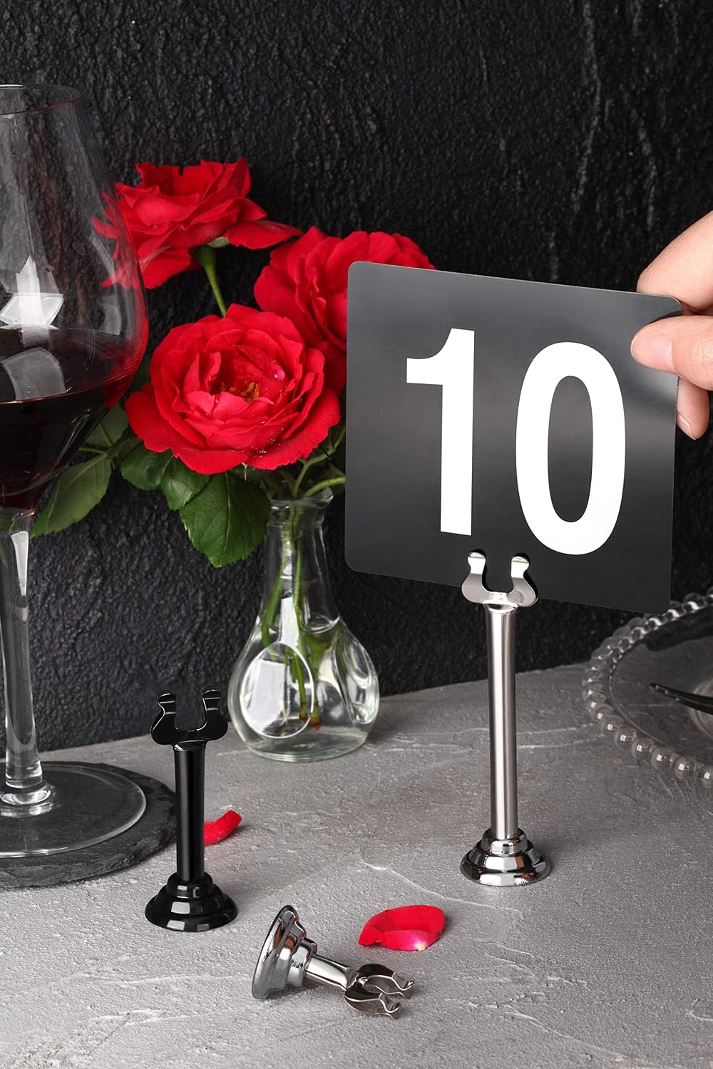 23206 Plastic Double Sided Table Numbers, 1-50, 4-Inch by 4-Inch, Light Grey on Black