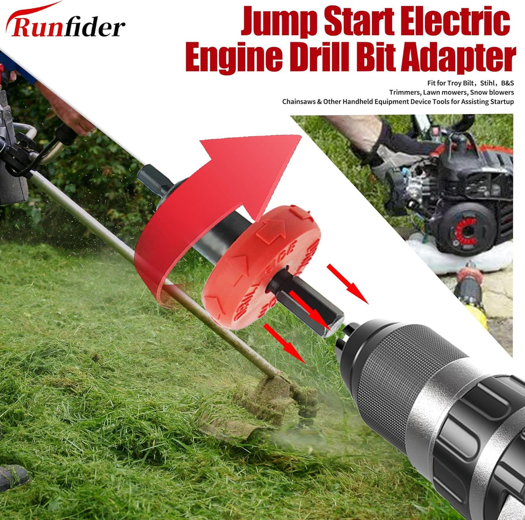 Jump Starter Tool Drill Adapter to start small engines electric starter for pull start engine Fit for Troy Bilt Craftsman Stihl Ryobi Trimmers Lawn Mowers Snow Blowers Chainsaws Handheld Equipment