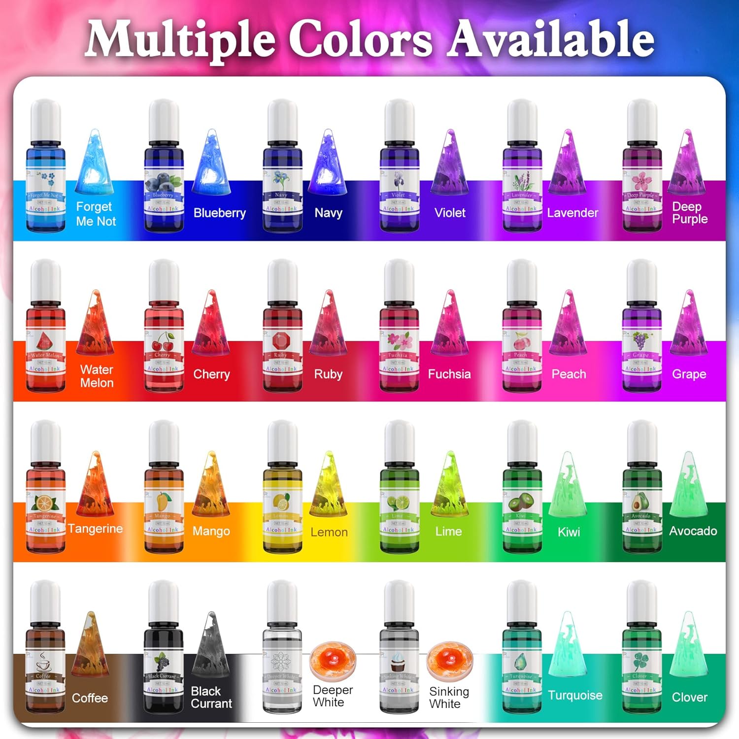 Alcohol Ink Set - 24 Vibrant Colors for Resin Art, Petri Dish Making | Epoxy Resin Painting - Concentrated