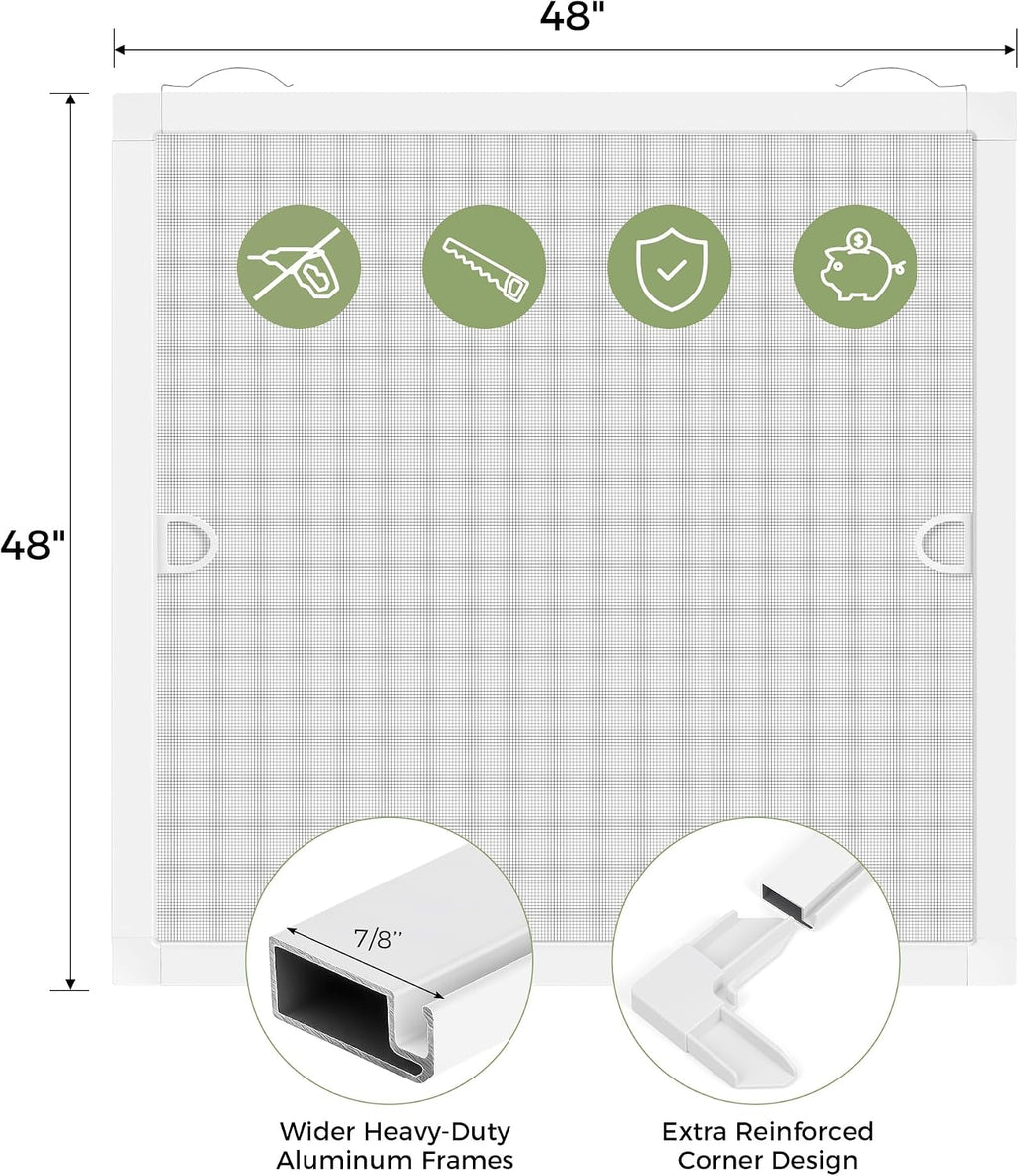 2-Pack Window Screen Frame Kit, Heavy-Duty DIY Window Screen Replacement Kit Up to 48" x 48" with Upgraded Aluminum