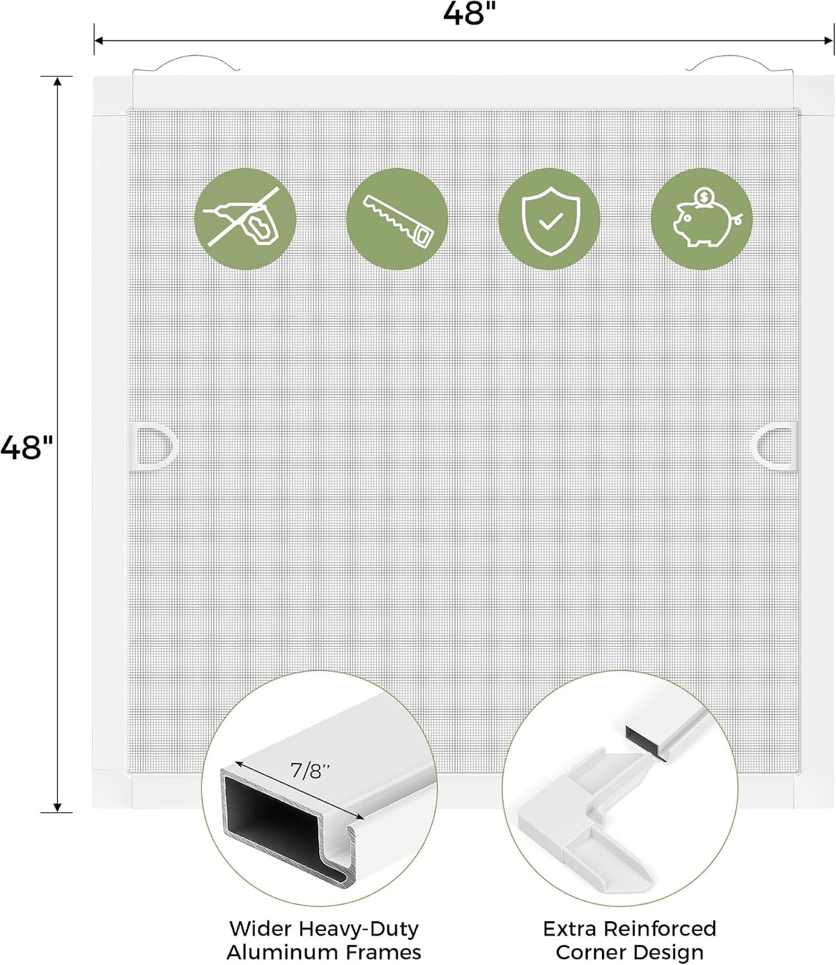 2-Pack Window Screen Frame Kit, Heavy-Duty DIY Window Screen Replacement Kit Up to 48" x 48" with Upgraded Aluminum