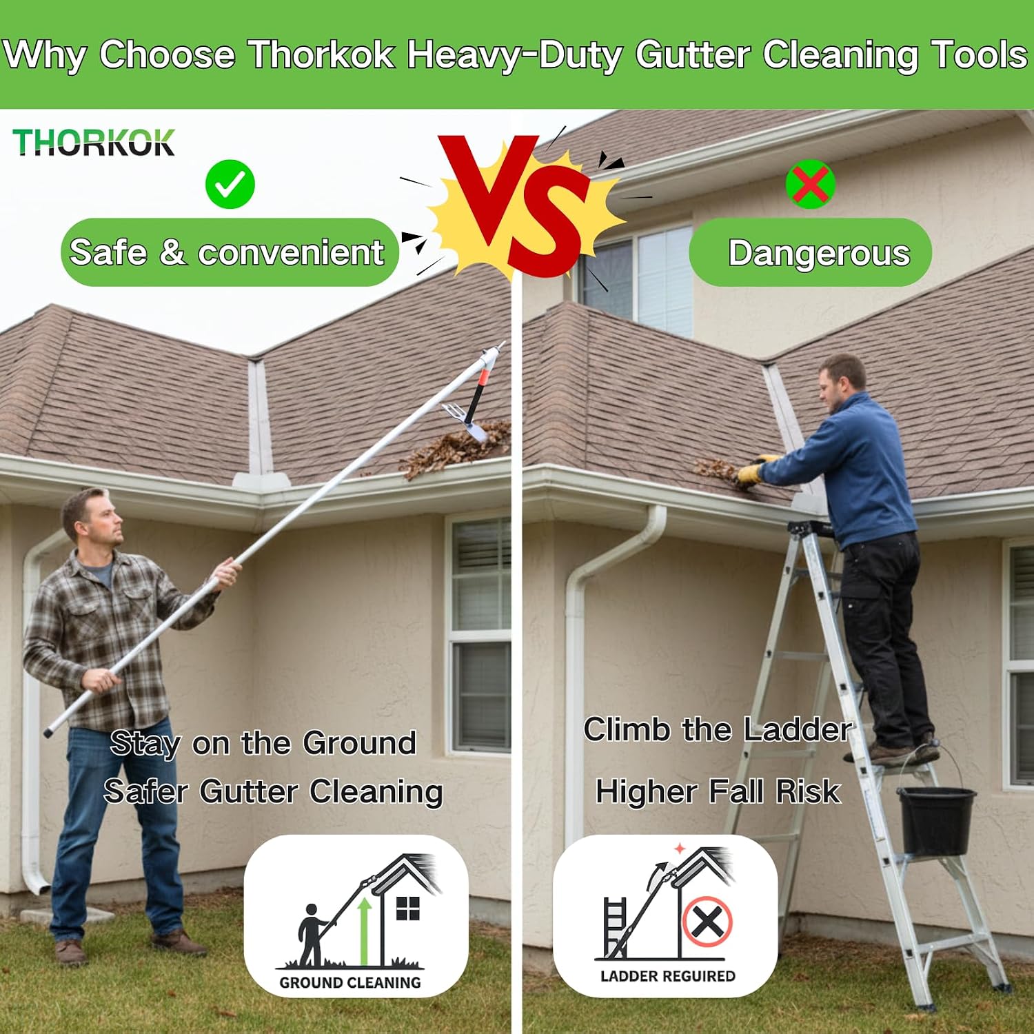 10FT Gutter Cleaning Tool with Extension Pole No Ladder Needed