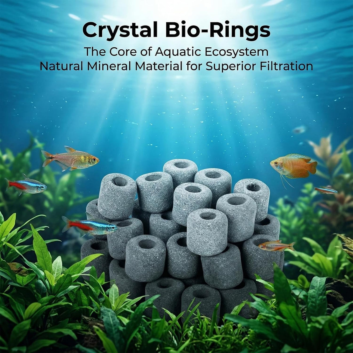 15oz Ceramic Rings for Aquarium Filter - Black Bio Media with Bags