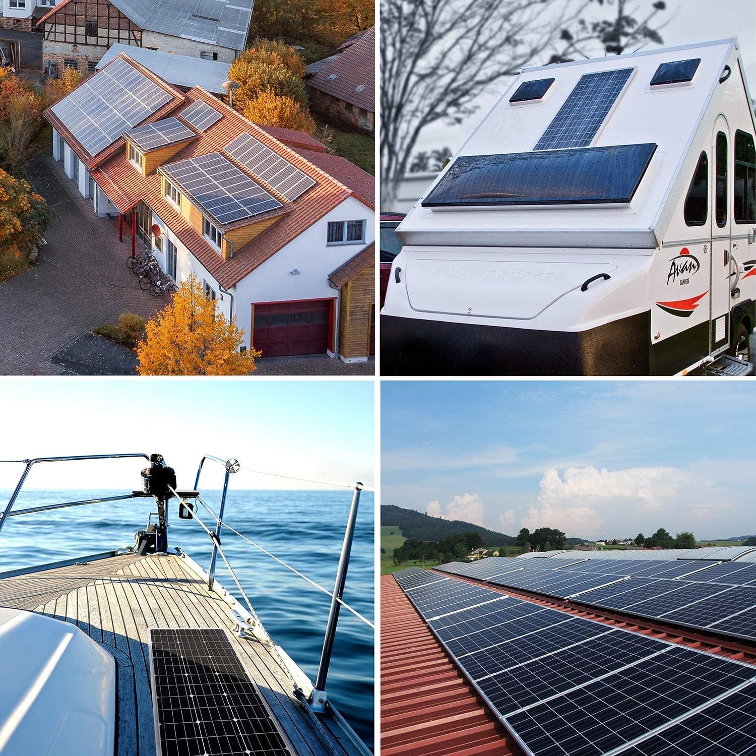 Solar Panel Kit 100 Watt 12 Volt Monocrystalline Off Grid System for Homes RV Boat + 30A 12V/24V Solar Charge