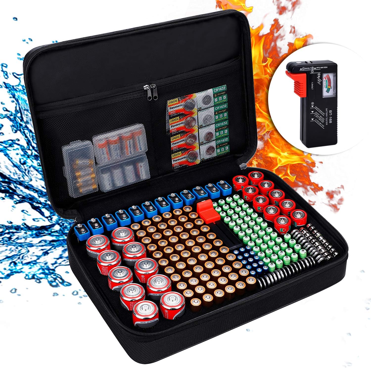 Battery Organizer Storage Box w/Tester,Protects Up to 220 Batteries |