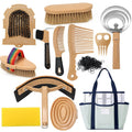 Horse Grooming Kit for Bathing, 13Pcs Horse-Brush Set with Mesh Bag, Shower Brushes, Braiding and Curry Comb, Sweat