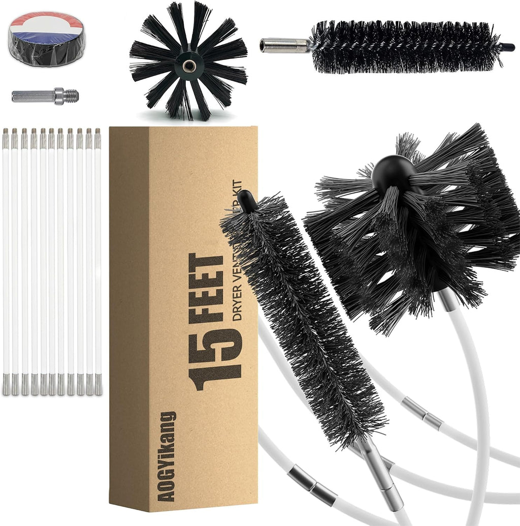 15 Feet Dryer Vent Cleaning Brush Kit, Multi-Scene Durability Chimney Brush with Flexible Nylon Rod, Multi-Purpose