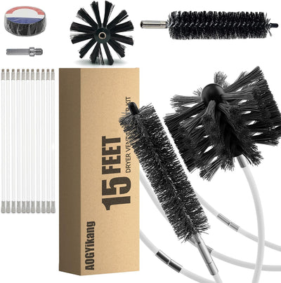 15 Feet Dryer Vent Cleaning Brush Kit, Multi-Scene Durability Chimney Brush with Flexible Nylon Rod, Multi-Purpose
