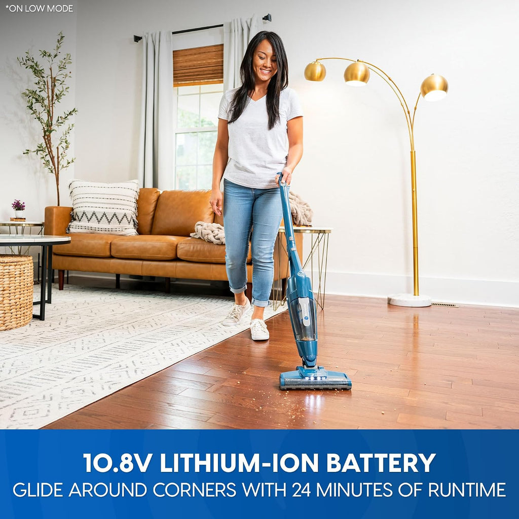 Portable 10.8V 2-in-1 Cordless Stick Vacuum Cleaner | Lightweight, 2-Speed Power Control, LED Headlight, for Hardwood