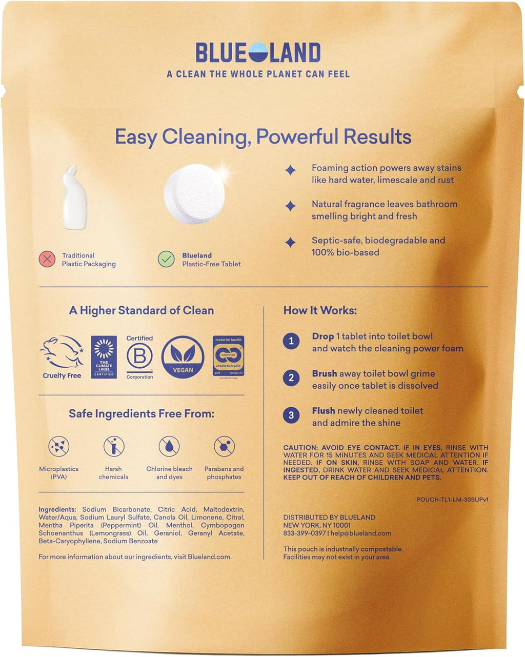 100% Plastic Free Toilet Bowl Cleaner Tablets Set, Lemon Cedar