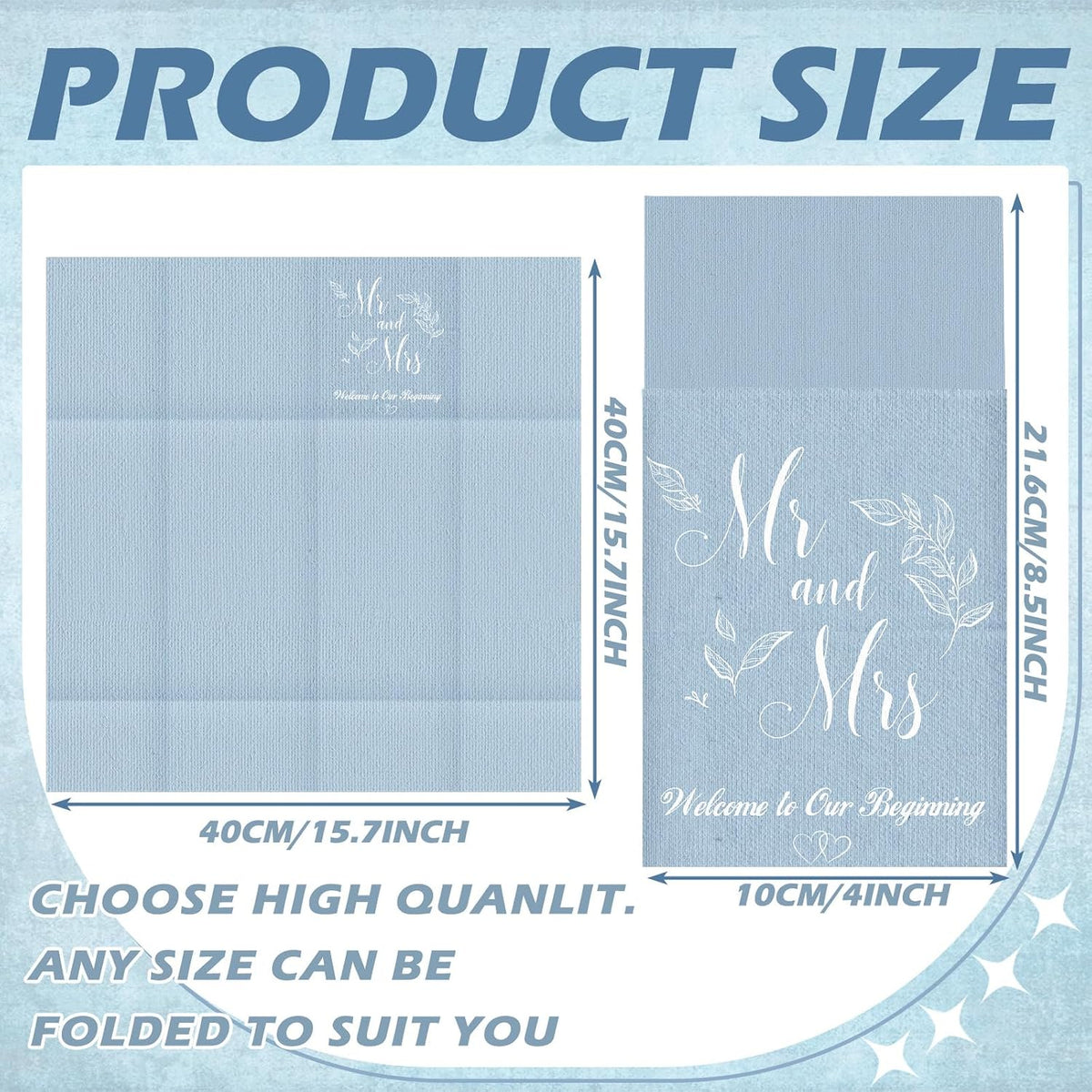 100 Pcs Linen Feel Napkins Disposable, Blue Mr and Mrs