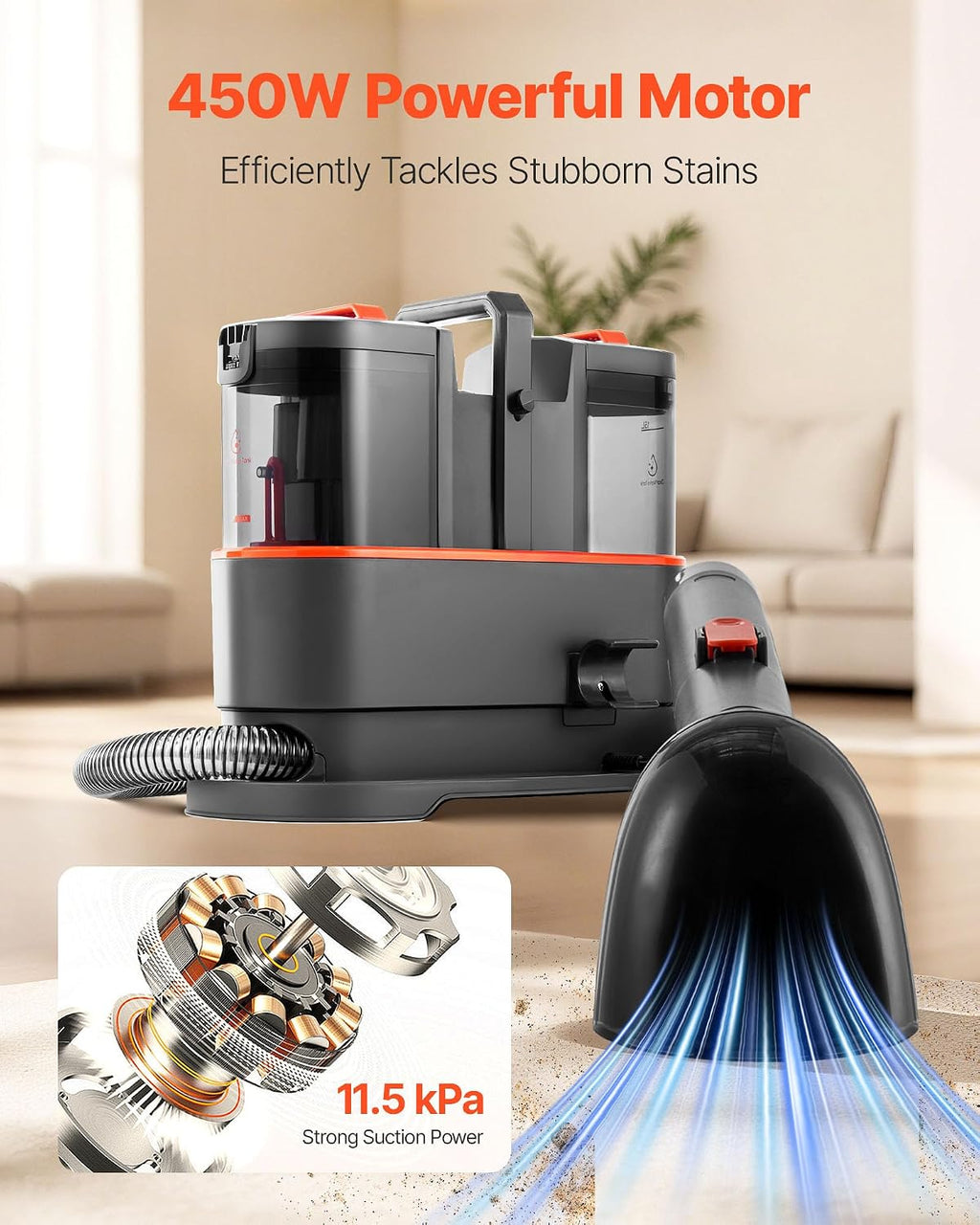Carpet Cleaner Machine, 50.72 oz Clean Water Tank & 27.05 oz Dirty Water Tank, Portable Upholstery Shampooer, 11.5Kpa