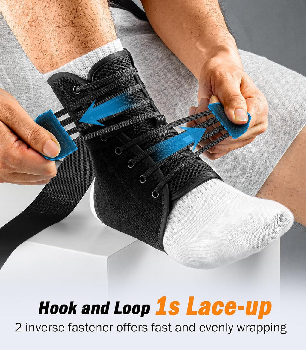 Slim-Fit Ankle Brace for Sprained Ankle, Quick Lace Up Ankle Support for Women Men With 2 Auto-Shaped Pads, Air