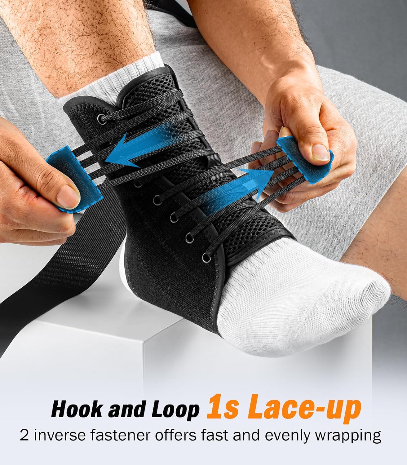 Slim-Fit Ankle Brace for Sprained Ankle, Quick Lace Up Ankle Support for Women Men With 2 Auto-Shaped Pads, Air