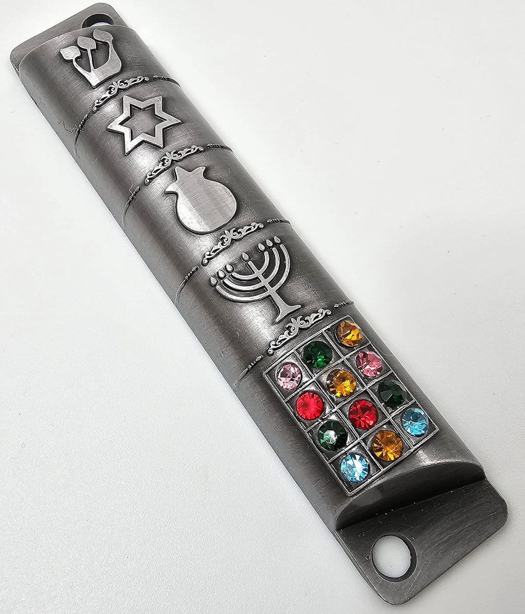 Pewter Mezuzah Case with Scroll 3D Jewish Star of David Hoshen