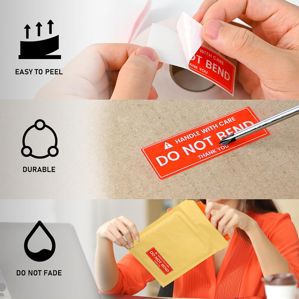 1x3 Inches 1000 Handle with Care - Do Not Bend Stickers