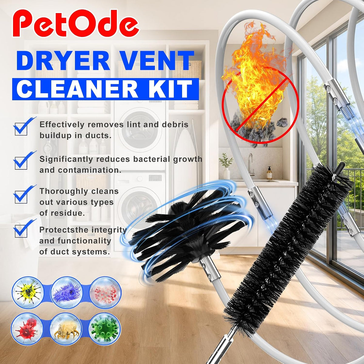 42 Feet Dryer Vent Cleaner Kit, Flexible Cleaning Tools