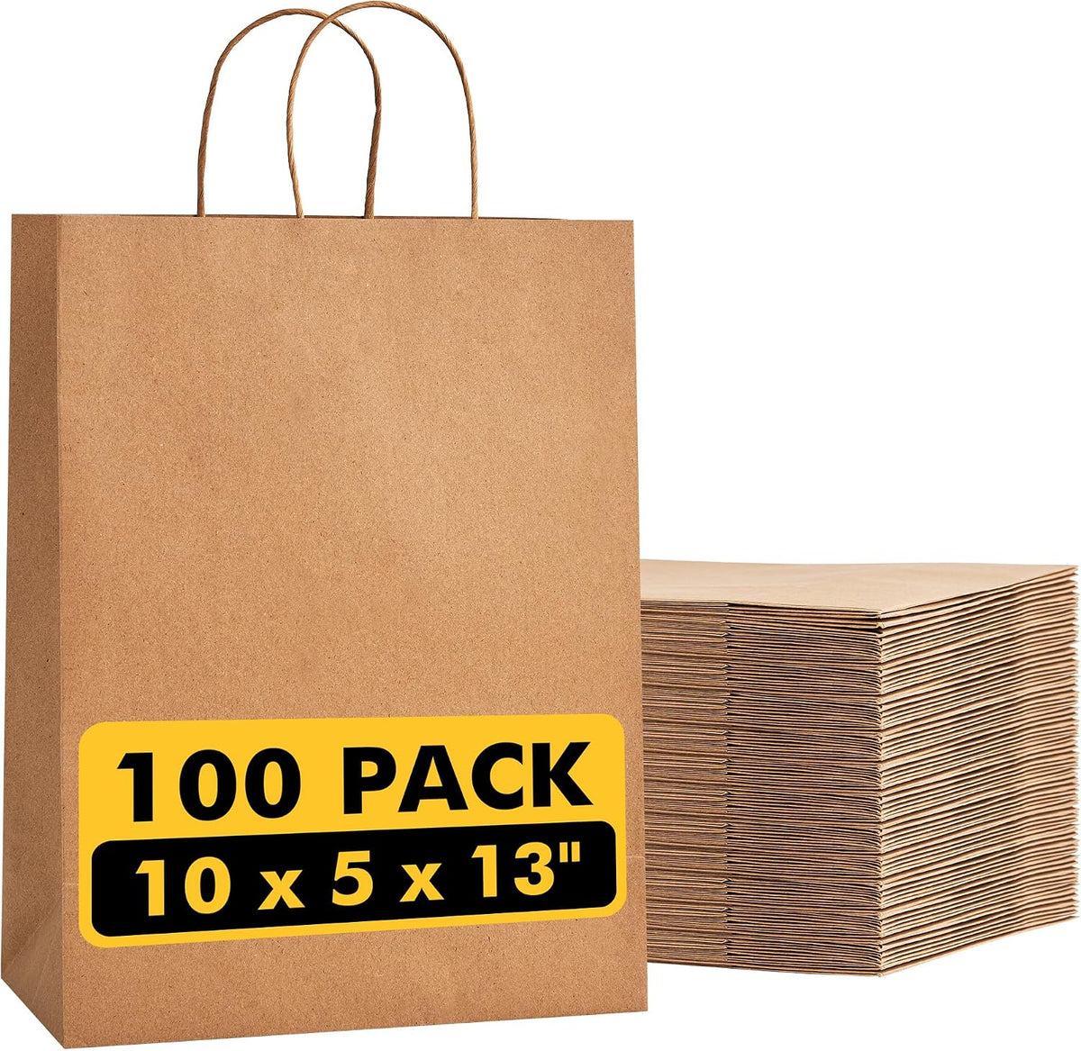 Large Brown Kraft Paper Bags 100 Pack 10x5x13 in with Handles