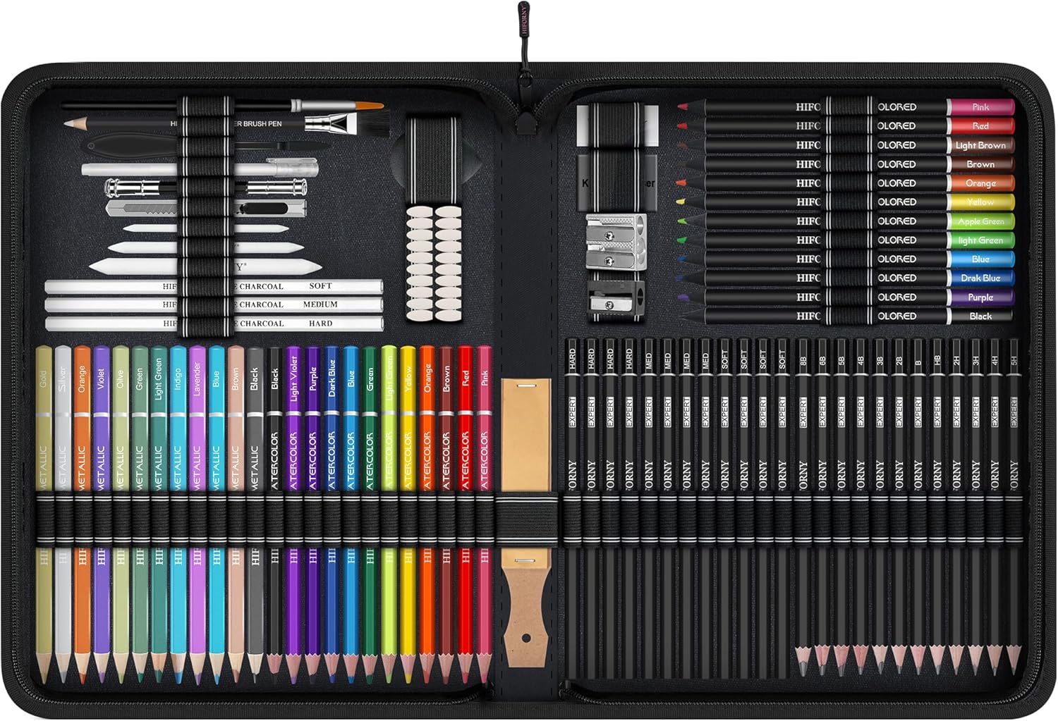 100 PCS Drawing & Sketching Set, Professional Art Supplies with Graphite,Charcoal, Colored,Watercolor,Metallic