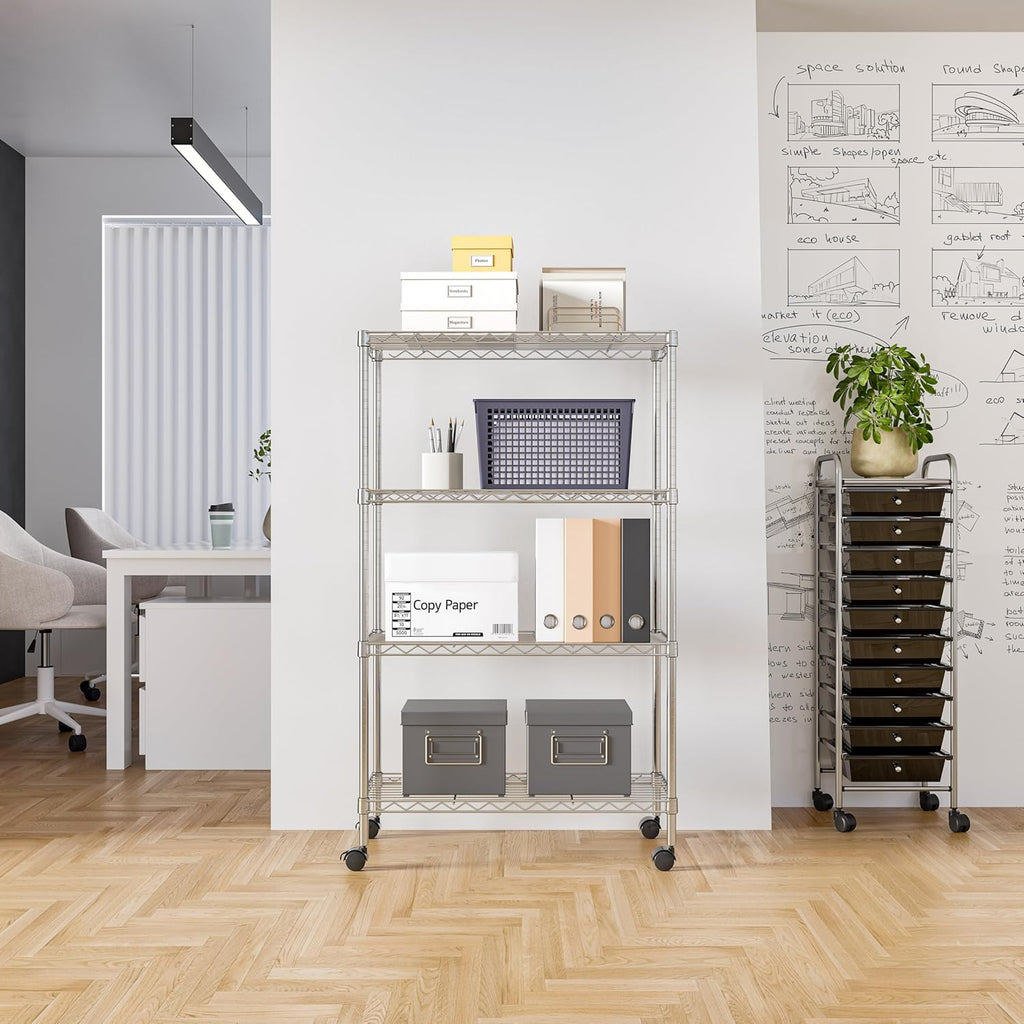 4-Tier Steel Wire Shelving, 30" W x 14" D x 49.5" H