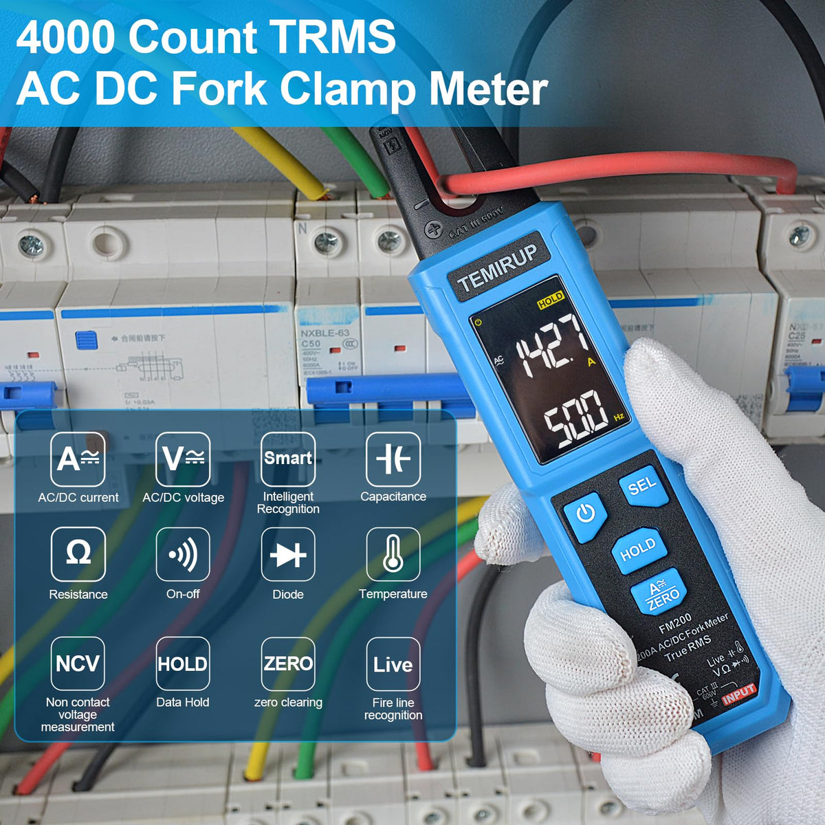 TEMIRUP Digital Clamp Meter Multimeter with U-Shaped Jaw, AC/DC Amp Meter