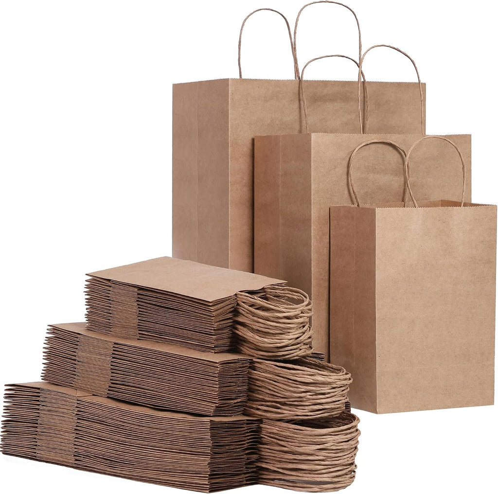 90-Pack Brown Kraft Paper Bags with Handles Bulk, Assorted Sizes Gift