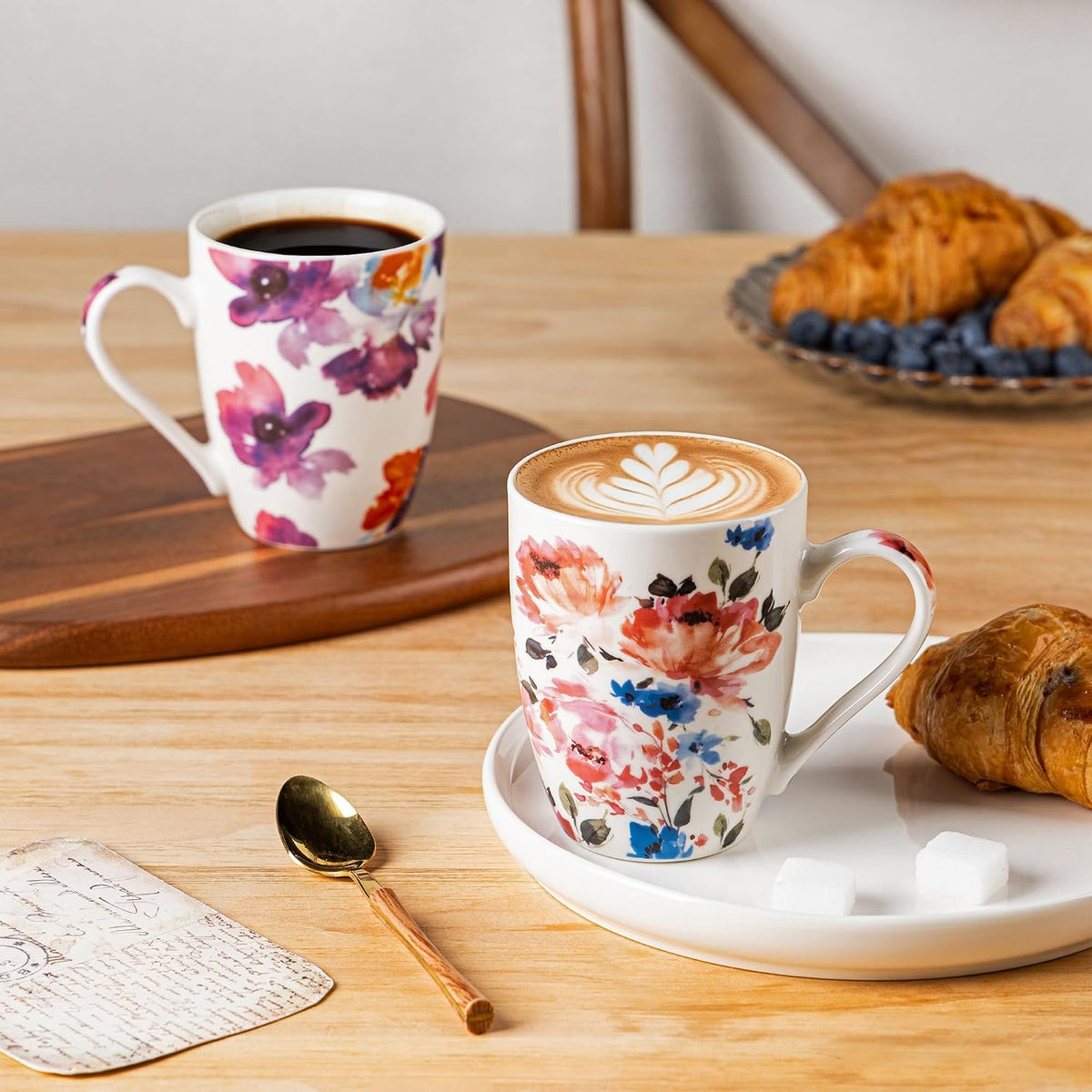 Floral Coffee Mugs Set of 6, 12 oz Ceramic Coffee Cups Set