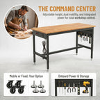 70 Inch Rolling Adjustable Workbench with Power Outlet