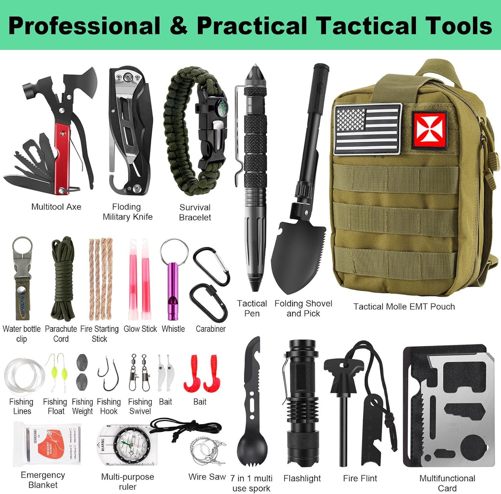 Survival Kit 256 in 1, First Aid Kit Survival Gear Tools Trauma Kit with Molle Pouch for Outdoor, Camping, Hunting