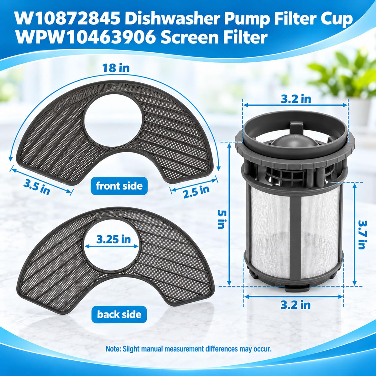 2 Pack Dishwasher Filter Kit for Whirlpool WDF735PABM0