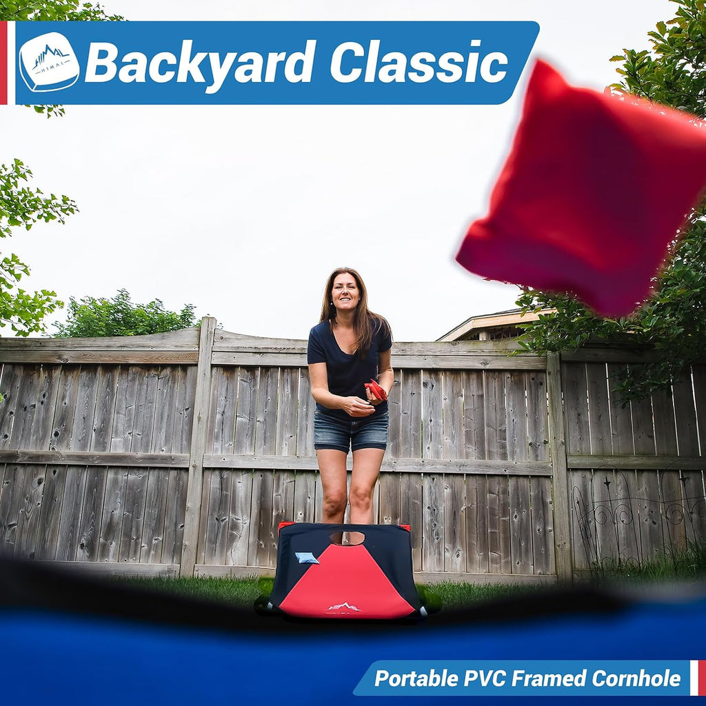 Portable Cornhole Board Set 3 x 2-feet | PVC Framed, 2 Cornhole Boards, Blue-Red, 8 Toss Bags, Carrying Bag, Outdoor