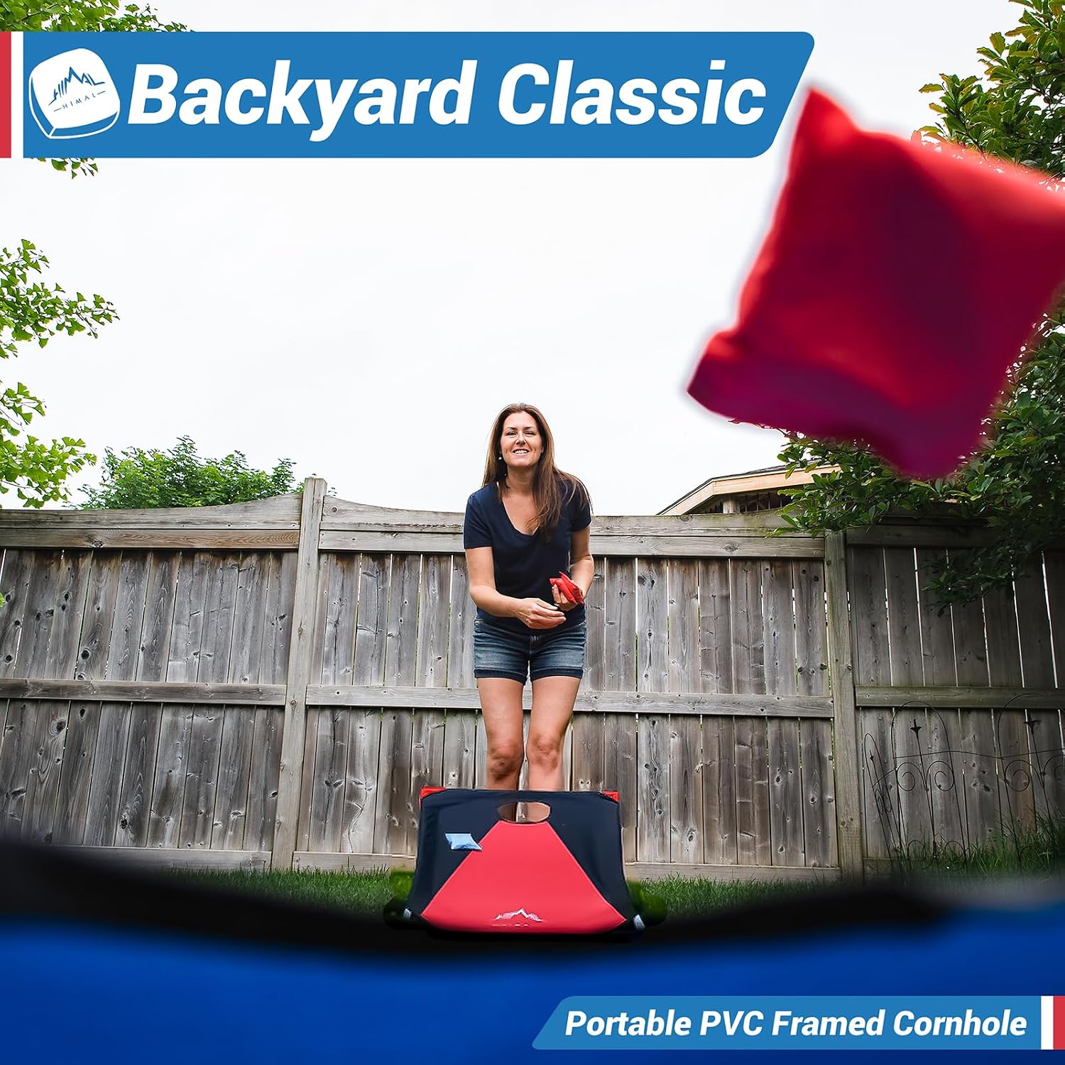 Portable Cornhole Board Set 3 x 2-feet | PVC Framed, 2 Cornhole Boards, Blue-Red, 8 Toss Bags, Carrying Bag, Outdoor